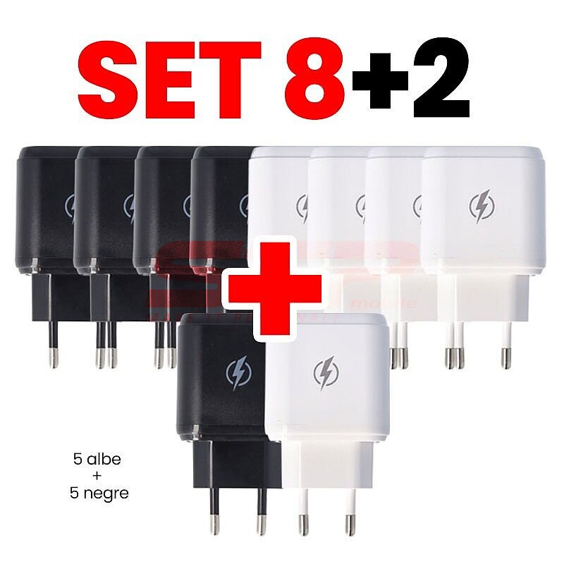 Set 8 + 2 GRATIS Adaptor priza USB Quick Charge 3.0 15W PD001