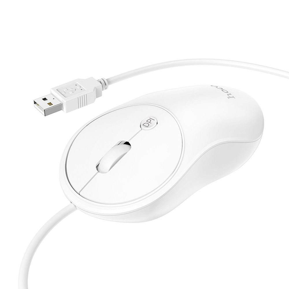 Mouse cu fir USB-A, 1600 DPI, hoco. GM13, alb