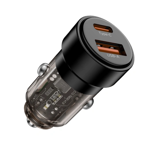 Încărcător auto Tech-Protect CC03 cu 2 porturi USB-A, USB-C PD 75W, negru