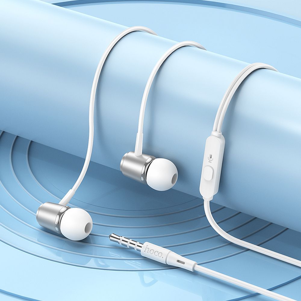 Căști cu fir hoco. cu jack 3,5 mm și microfon, M108, argintii