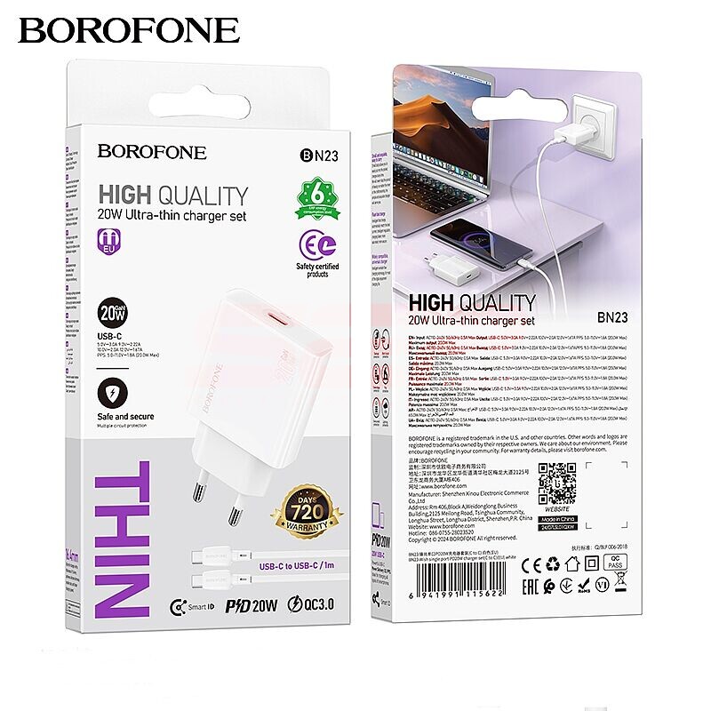 Incarcator retea Fast Charge Ultra Thin Type-C - Type-C 20W Borofone BN23