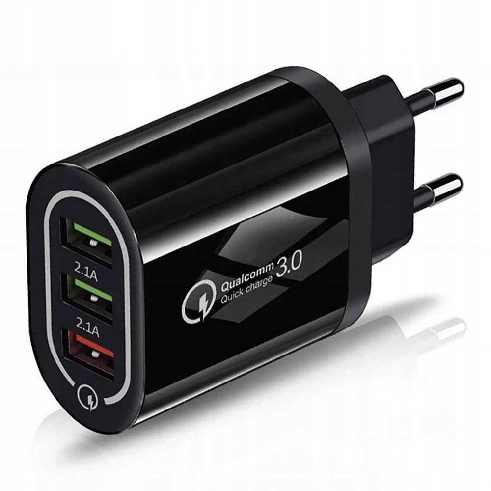 Incarcator de perete Nemo, 3 x USB, Incarcare rapida, Negru