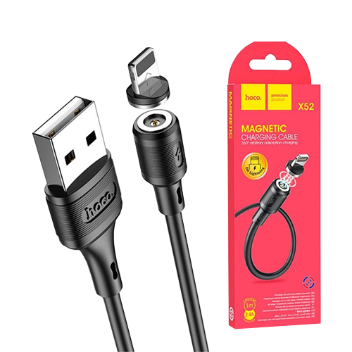 Cablu date și încărcare USB-A la Lightning Magnetic, 2.4A, 1m, Hoco X52, negru