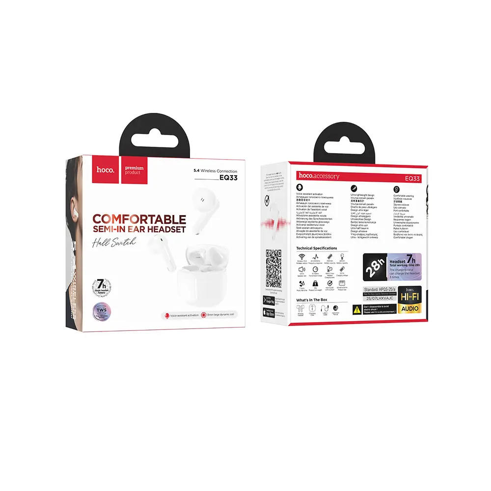 Căști wireless TWS, Hoco EQ33, albe