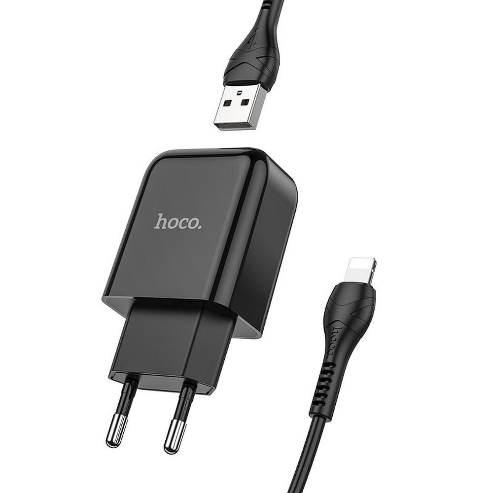 Încărcător telefon USB-A cu cablu USB-A la Lightning, 2.1A, 10W, Hoco N2, negru