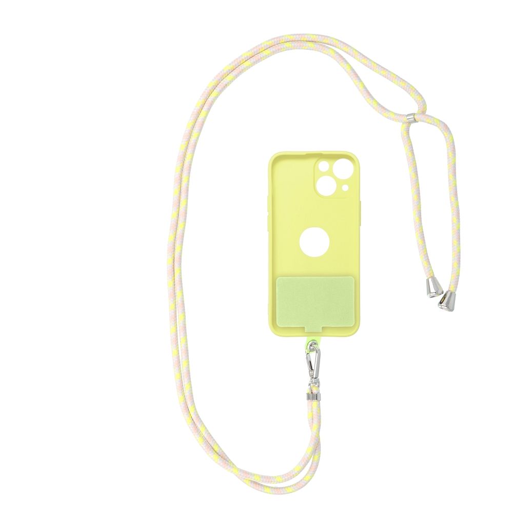Șnur telefon SWING (6mm), pandantiv cu lungime reglabilă / lungime cablu 165cm (max 82,5cm în buclă) / pe umăr sau gât – gri-galben