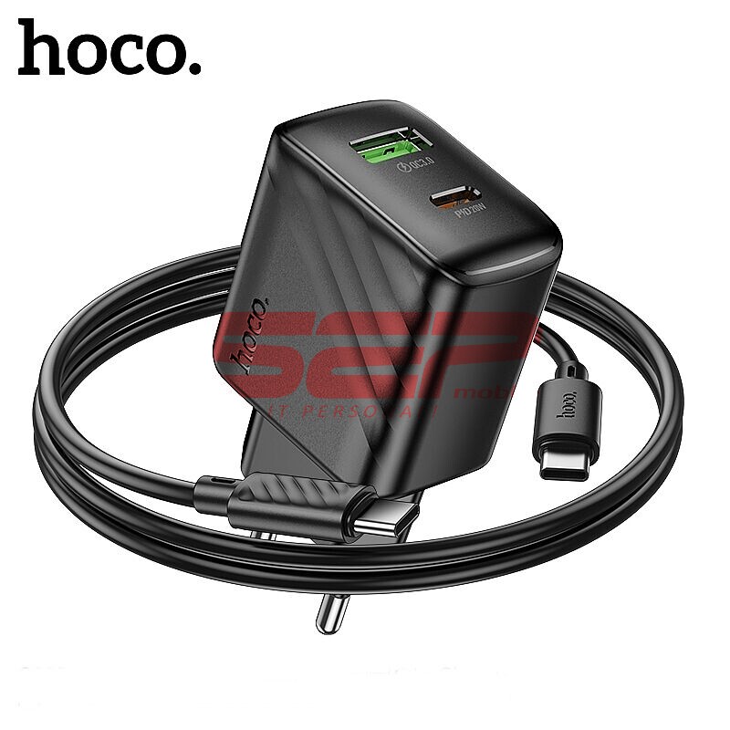 Incarcator retea Fast Charge USB-A + USB-C cu cablu Type-C 20W Hoco. CS25A