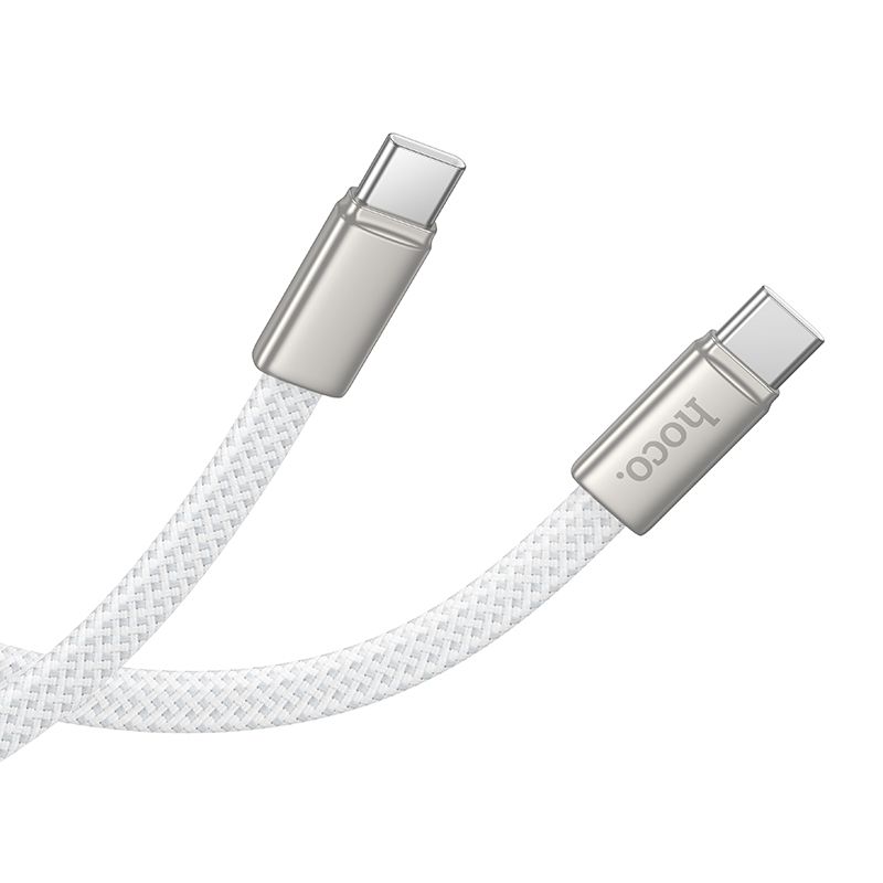 Cablu date și încărcare plat USB-C la USB-C, 3A, 60W, 1m, Hoco X125, alb