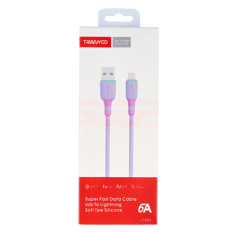 Cablu date soft silicone USB - Lightning TRANYOO Fast Charge T-X22 Purple