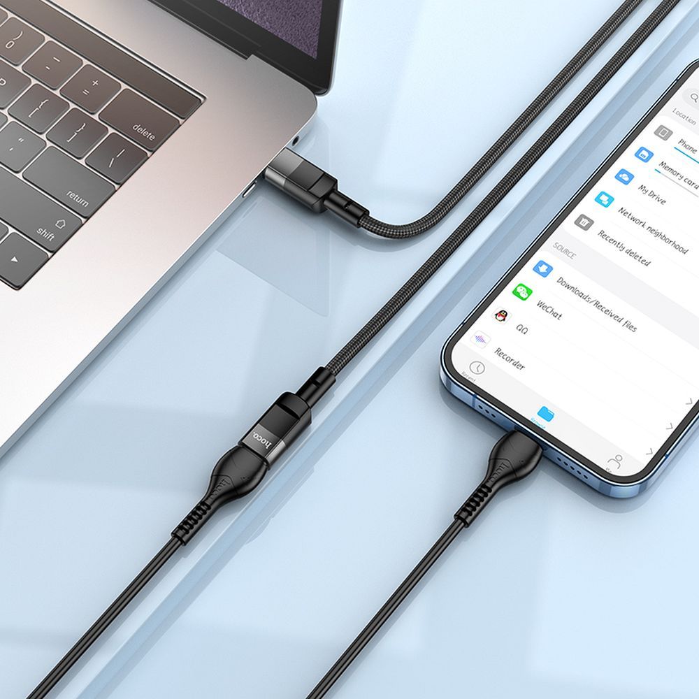 Adaptor OTG USB-C la USB-C (mamă-tată) 3A, Hoco U107, 1.2 m, negru