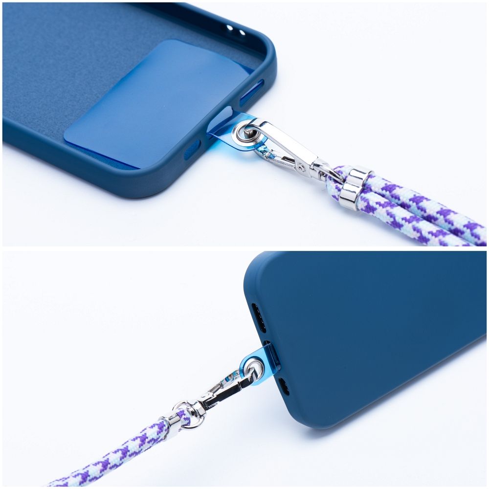 Șnur telefon SWING (6mm), pandantiv cu lungime reglabilă / lungime cablu 165cm (max 82,5cm în buclă) / pe umăr sau gât – alb – violet