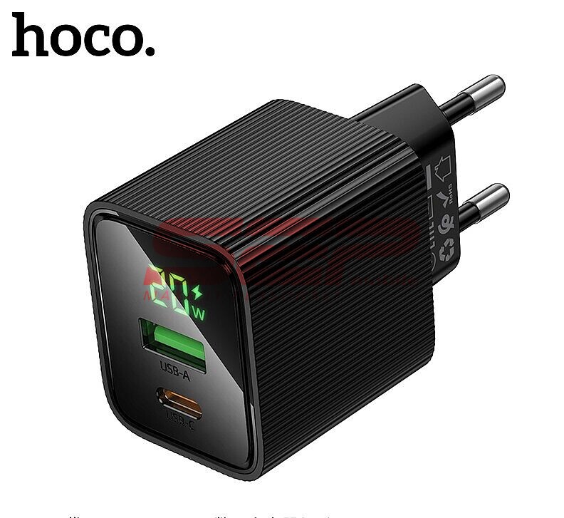 Incarcator retea Fast Charge USB-A + USB-C 20W cu display digital Hoco CS83A