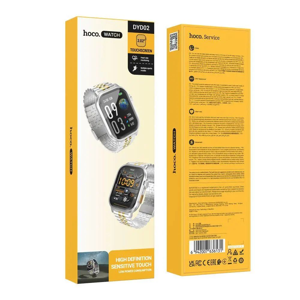 Smartwatch hoco. 2,02″ TFT cu funcție de apel DYD02 auriu cu argintiu