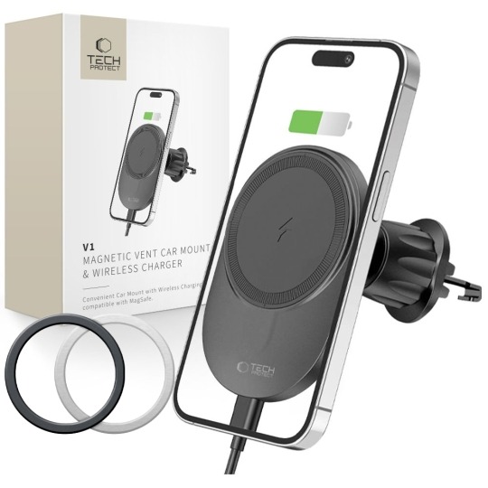Suport auto Tech-Protect cu încărcare wireless, 15W, compatibil MagSafe, negru