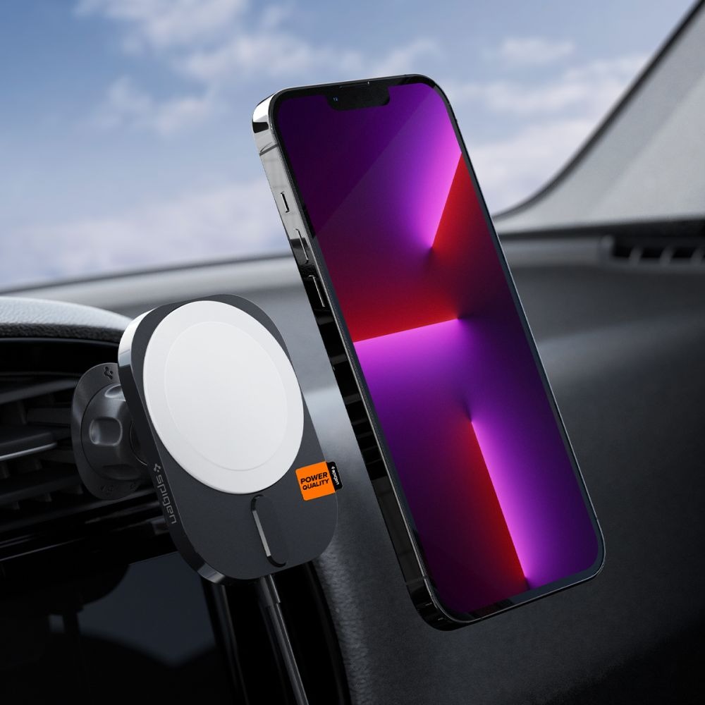 Suport auto Spigen OneTap Pro 3 Magnetic ITM12W, compatibil MagSafe, Încărcare Wireless 15W, Air Vent Mount, negru