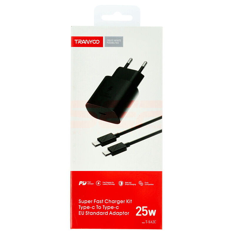 Incarcator retea Fast Charge Type-C - Type-C 25W TRANYOO T-SA2C BLACK