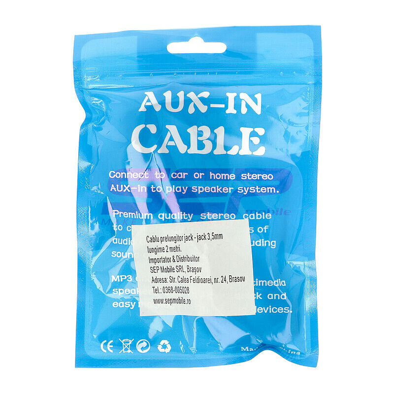 Adaptor prelungitor textil jack 3,5mm - 3,5mm 2 metri