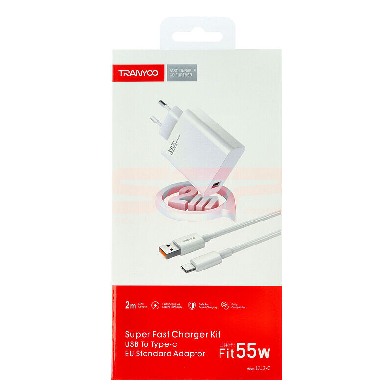 Incarcator retea Fast Charge USB-A cu cablu Type-C 55W TRANYOO EU3-C