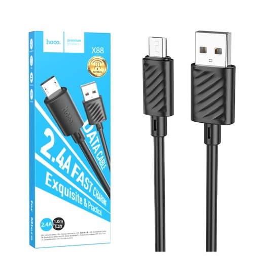 Cablu date hoco. USB-A la Micro USB, 2.4A, 1m, X88, negru