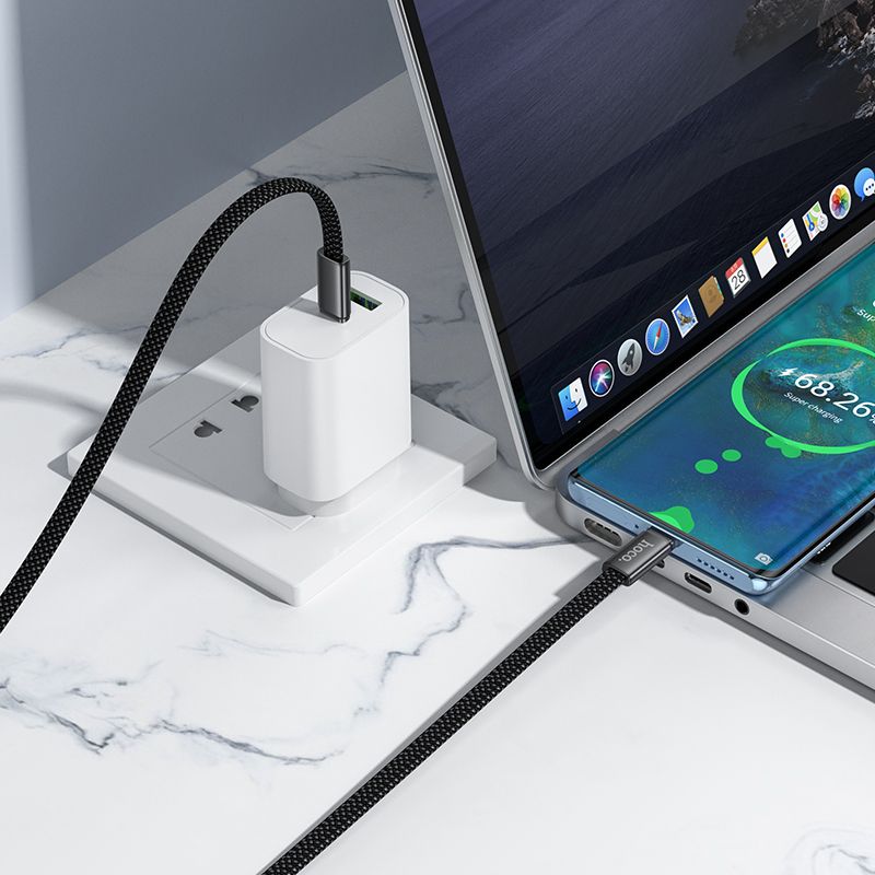 Cablu date și încărcare plat USB-C la USB-C, 3A, 60W, 1m, Hoco X125, negru