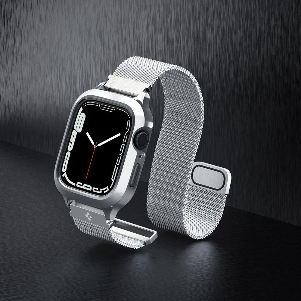 Husă și curea metalică Spigen Apple Watch 44mm / 45mm, argintie