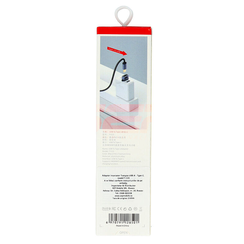 Adaptor incarcator USB-A - Type-C Tranyoo T-E23