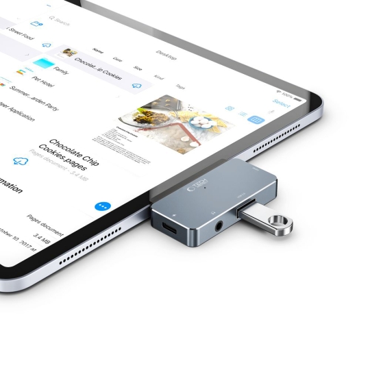 Adaptor HUB aluminiu 4-in-1 TECH-PROTECT V6, USB-C – 1x USB 3.0, 1x USB-C 100W, 1x HDMI 4K 30Hz, 1x Jack 3.5mm, Gri