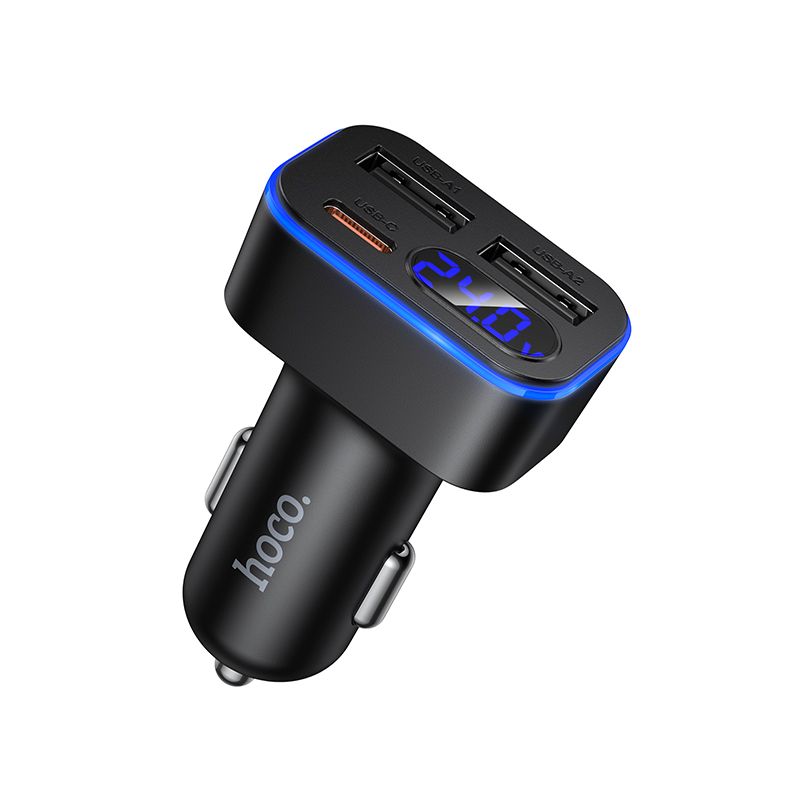 Încărcător auto cu LCD, 2xUSB-A + 1xUSB-C, PD QC3.0, 42W, Hoco Z63A, negru