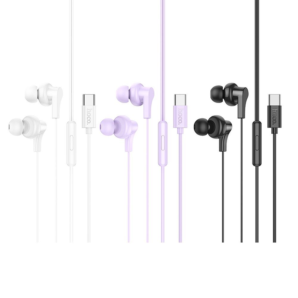 Căști cu fir hoco. USB-C, controler si microfon pe fir, 1.2m, albe (M114)