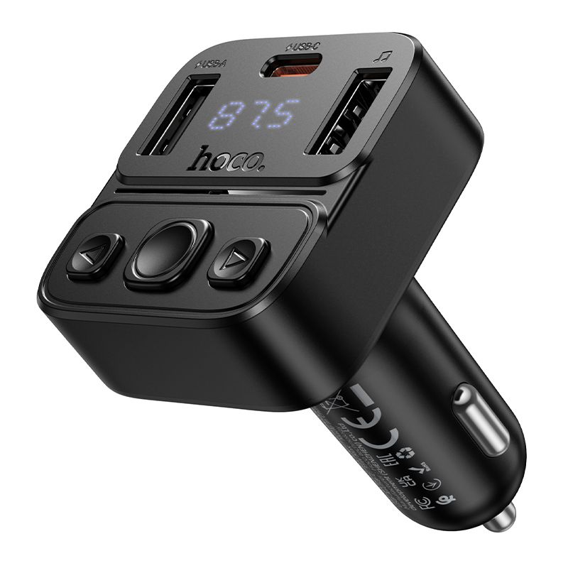 Transmițător auto bluetooth hoco. USB A + USB C QC PD 35W, E87, negru