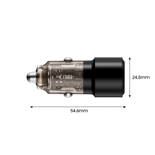 Încărcător auto Tech-Protect CC03 cu 2 porturi USB-A, USB-C PD 75W, negru