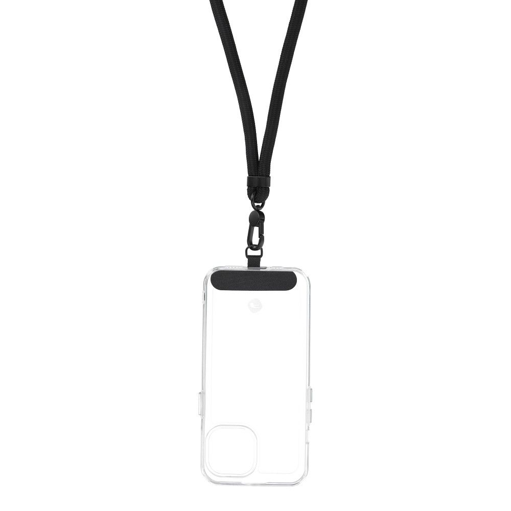 Șnur telefon SWING (8mm), pandantiv cu lungime reglabilă / lungime cablu 165cm (max 82,5cm în buclă) / pe umăr sau gât – negru