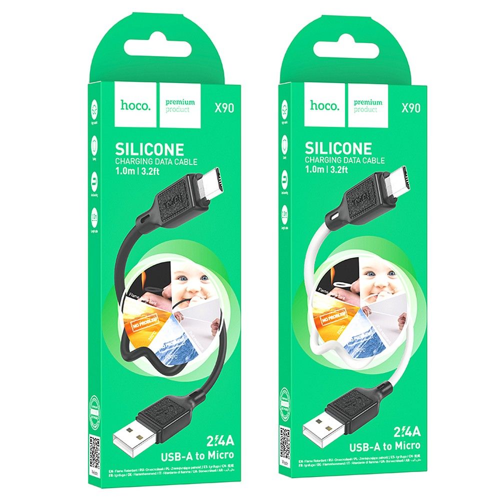 Cablu date și încărcare USB-A la Micro-USB, 2.4A, 1m, Hoco X90, alb