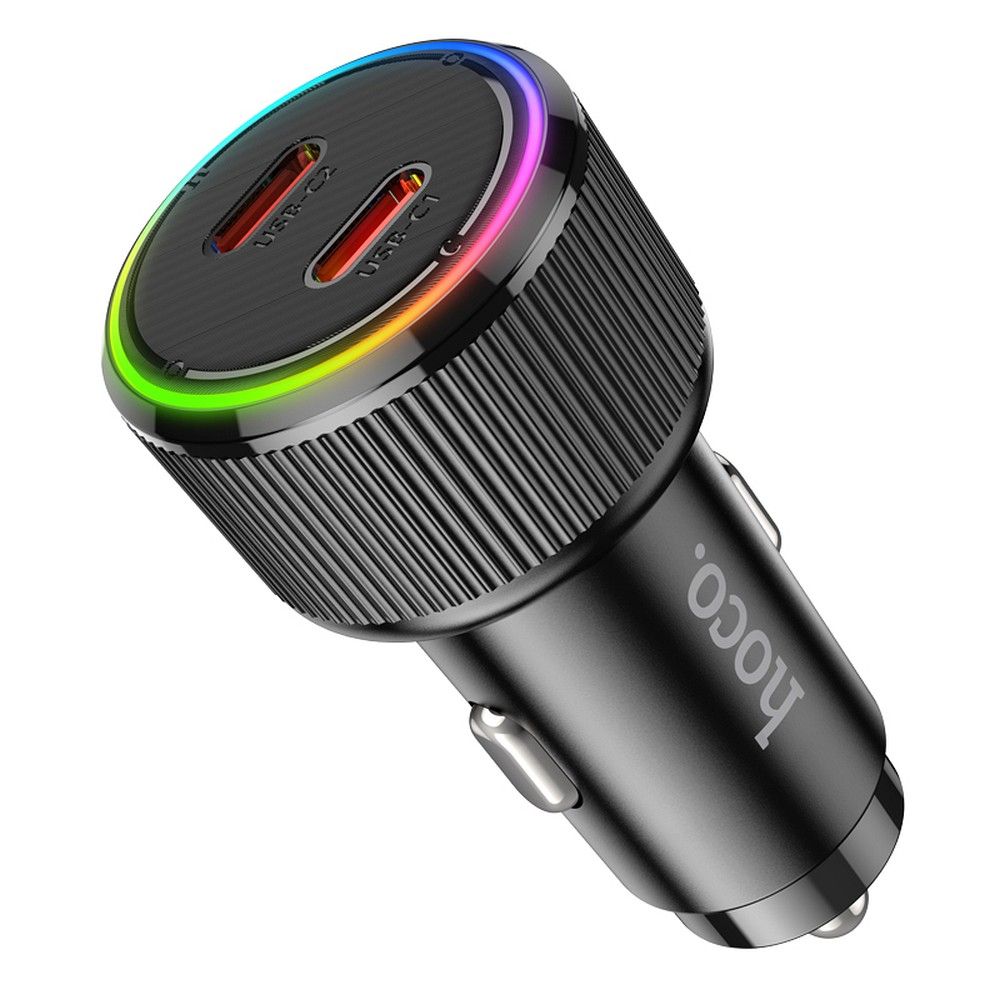 Încărcător auto 2xUSB-C QC PD, 50W, Hoco NZ14B, negru