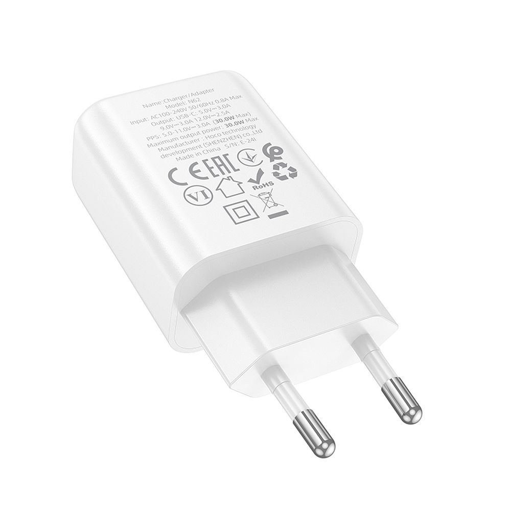 Încărcător telefon USB-C QC, PD 30W, Hoco N62, alb