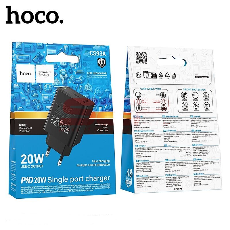 Incarcator retea Fast Charge USB-C 20W Hoco. CS93A