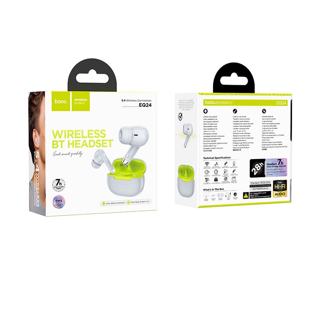 Căști wireless hoco. bluetooth TWS EQ24, gri