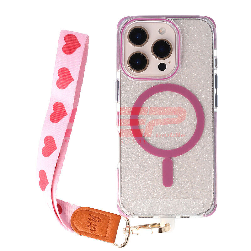 Accesoriu tip bratara textil cu carabina Pink Hearts