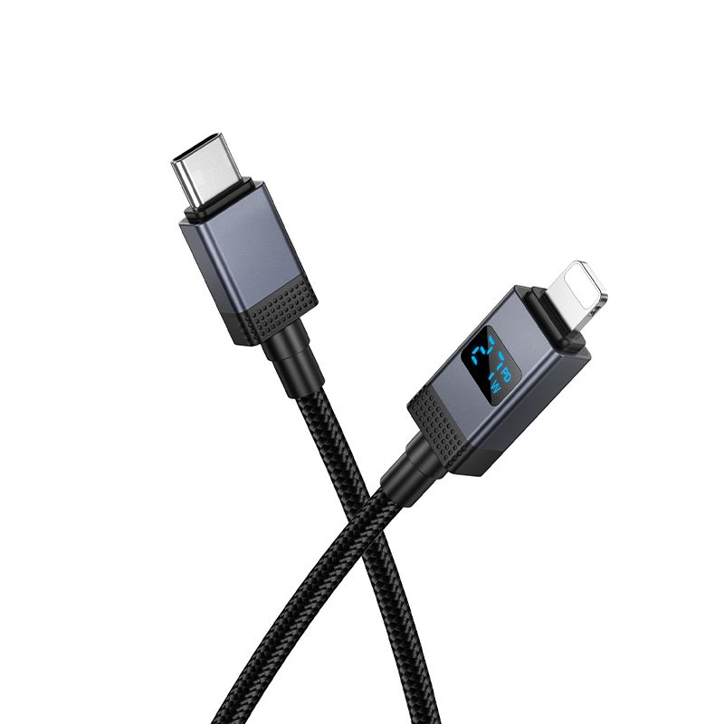 Cablu date și încărcare USB-C la Lightning cu display, PD 2,4A, 27W, 1m, Hoco X118, negru