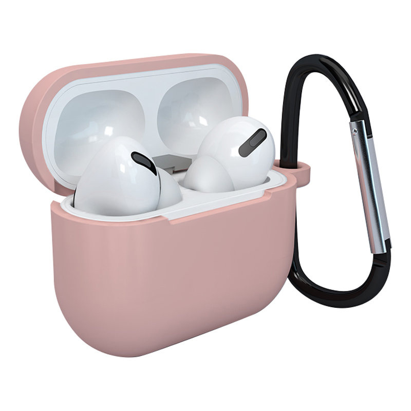 Husă pentru AirPods 3, moale, din silicon, cu breloc si pandantiv tip moustar, roz
