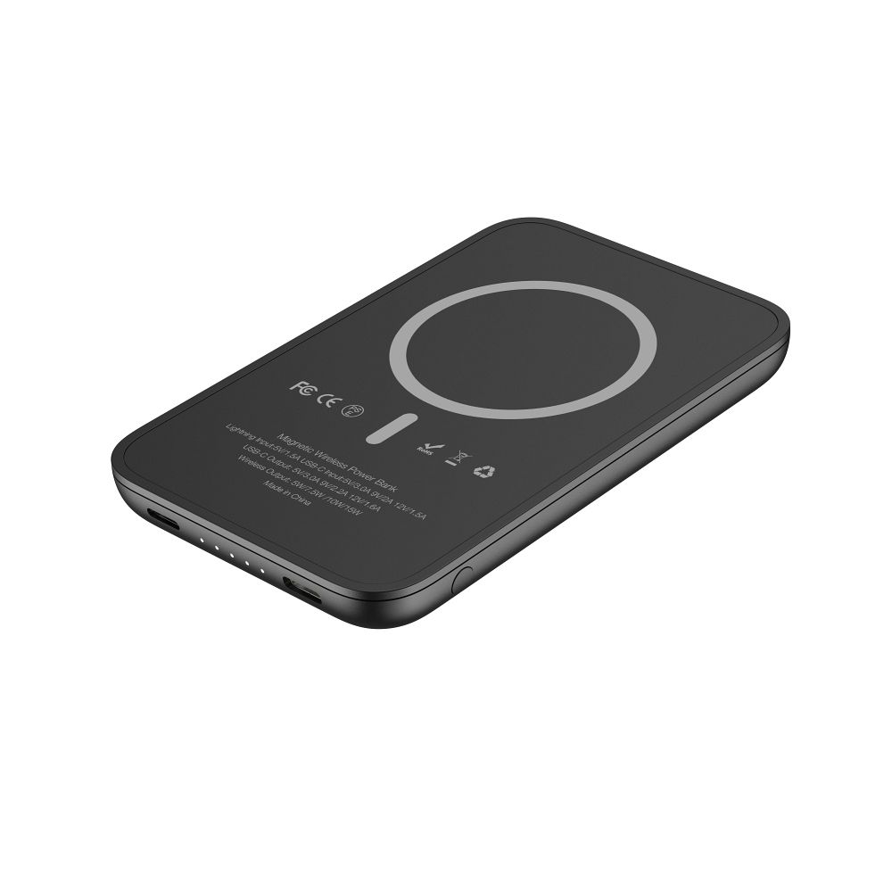 Baterie externă / PowerBank VEGER 5000 mAh cu încărcare inductivă compatibilă cu MagSafe PD QC3.0 2A 20W MagOn Kick (V0553P / W0553P), negru