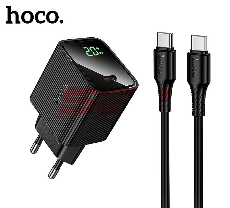 Incarcator retea Fast Charge Type-C - Type-C 20W cu display digital Hoco. CS82A