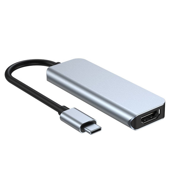 Adaptor HUB aluminiu 4-in-1 Tech-Protect V2 USB Type-C – 2x USB 3.0, 1x USB Type-C, 1x HDMI, gri