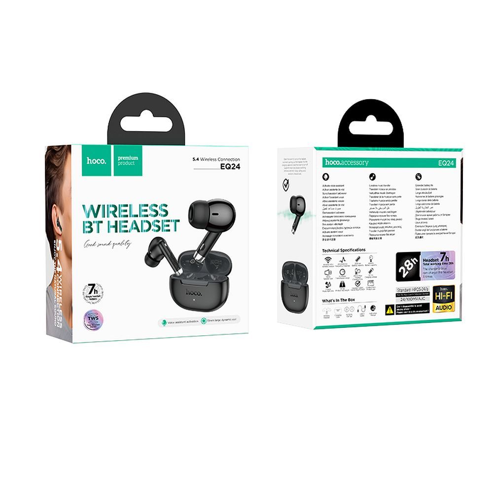 Căști wireless hoco. TWS EQ24, negre