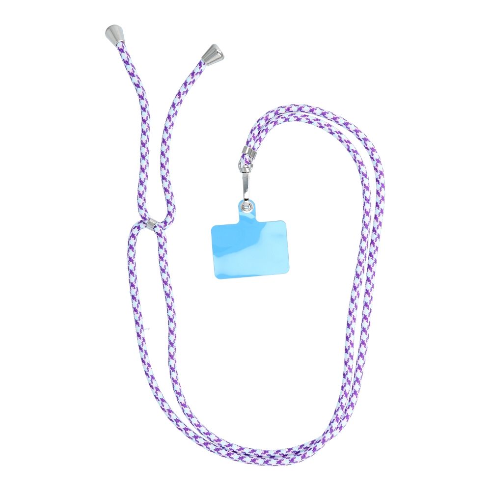 Șnur telefon SWING (6mm), pandantiv cu lungime reglabilă / lungime cablu 165cm (max 82,5cm în buclă) / pe umăr sau gât – alb – violet