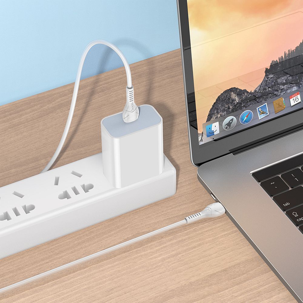 Cablu date și încărcare USB-C la USB-C, PD 60W, 1m, Hoco X37, alb