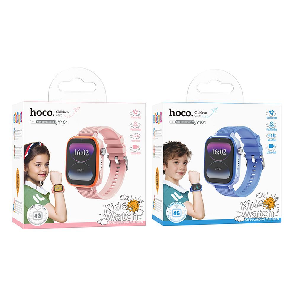 Smartwatch hoco. pentru copii 1,83″ 4G GPS cu funcție de apel Y101, roz