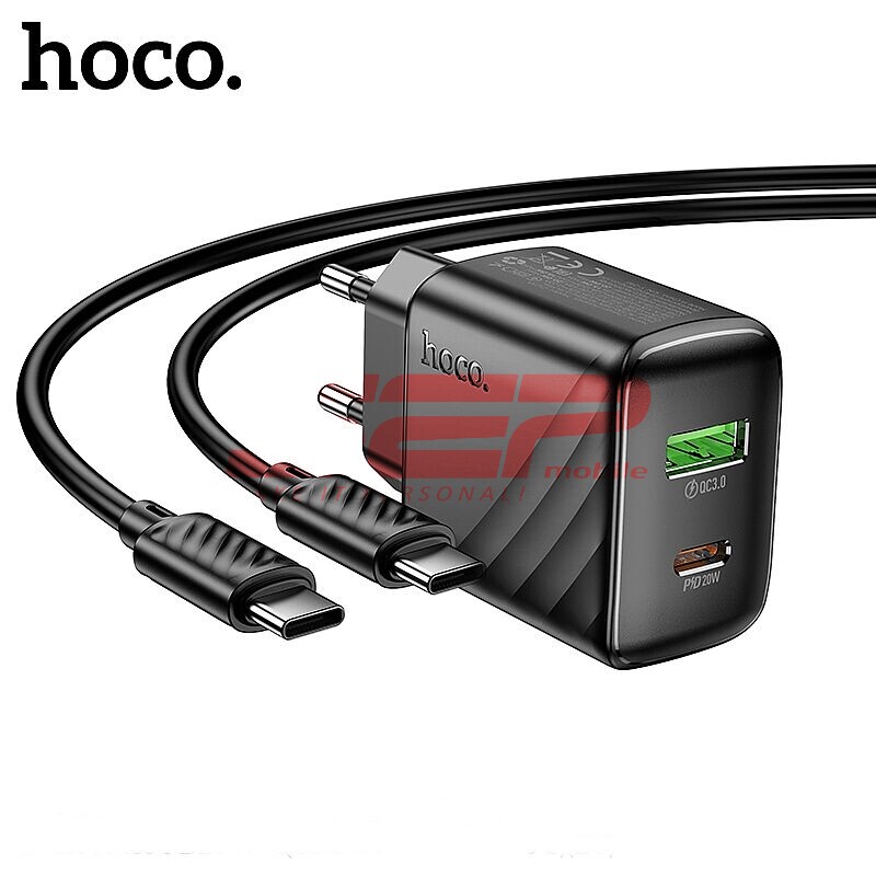 Incarcator retea Fast Charge USB-A + USB-C cu cablu Type-C 20W Hoco. CS25A