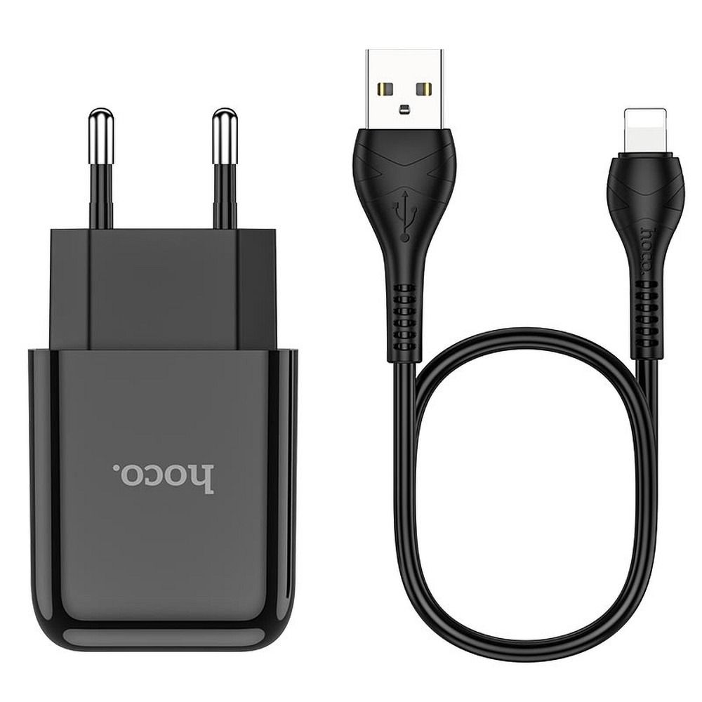 Încărcător telefon USB-A cu cablu USB-A la Lightning, 2.1A, 10W, Hoco N2, negru