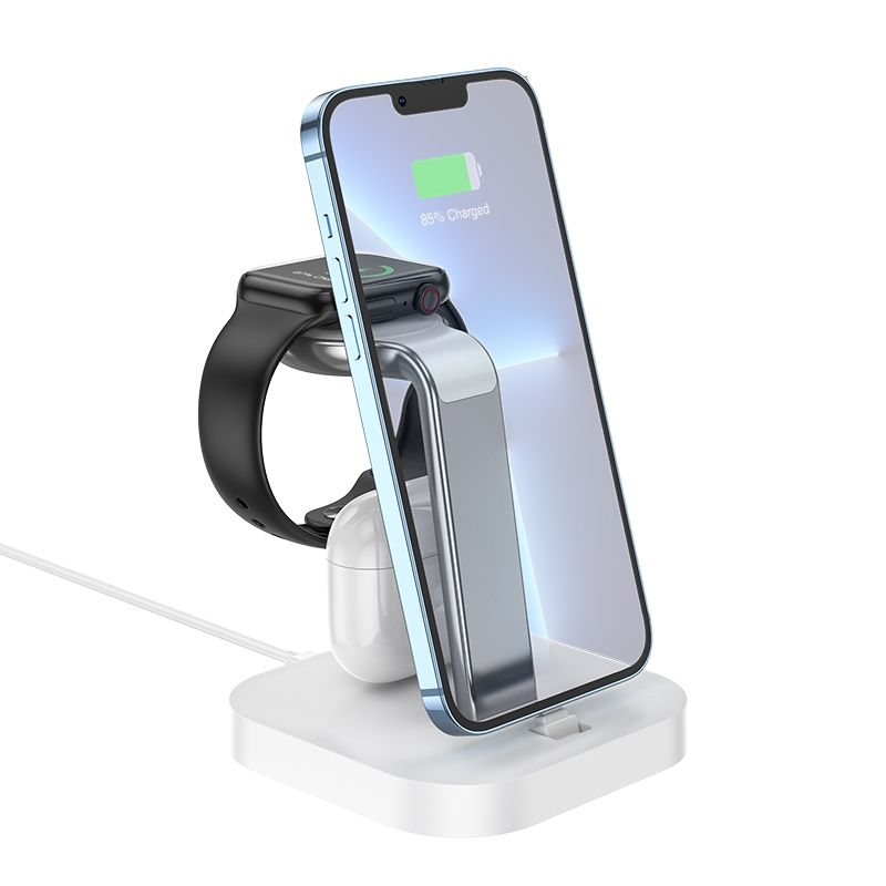 Încărcător wireless hoco. 3 în 1 pentru iPhone cu Lightning, alb